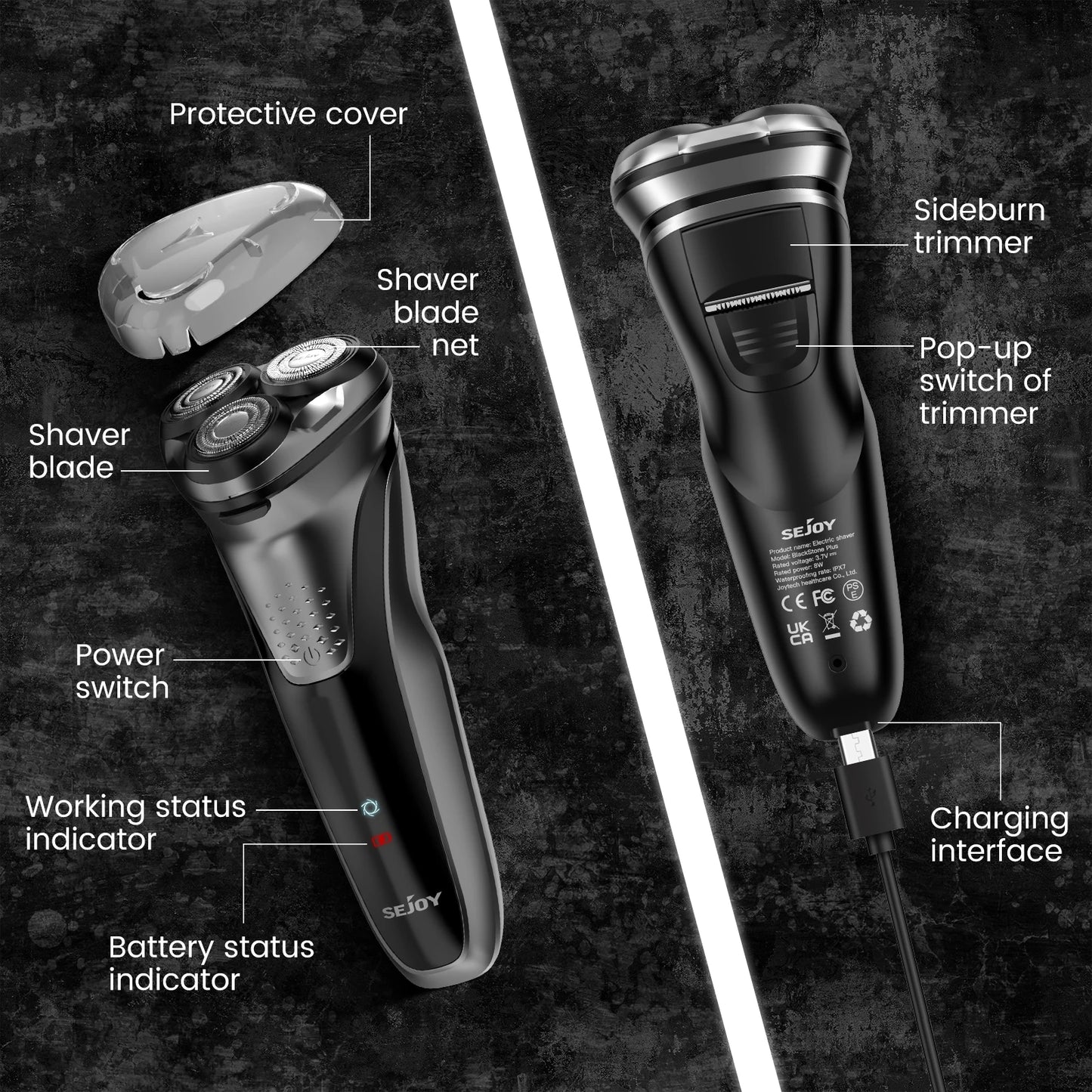 Men’s Electric Cordless Shavers Rotary Waterproof Rechargeable