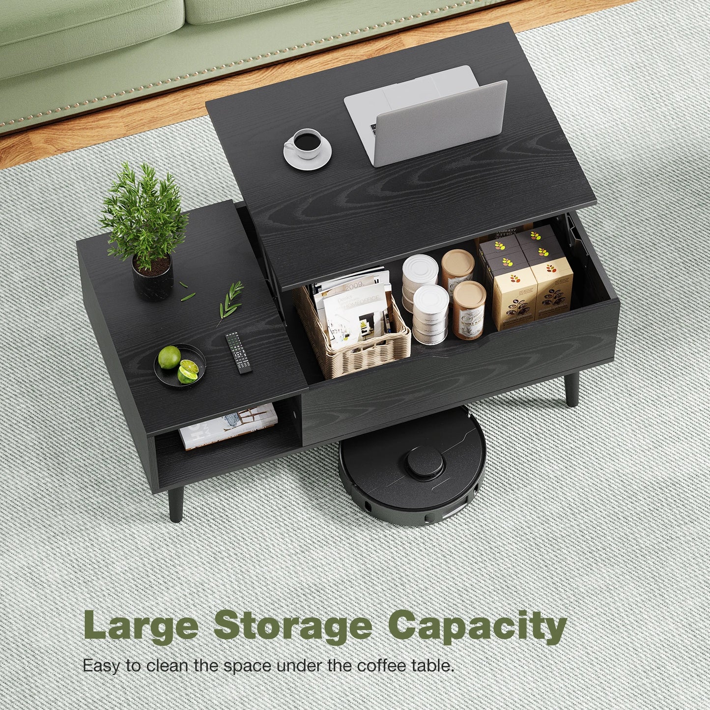 Lift Top Coffee Wood Dining Tables With Adjustable Storage Shelf