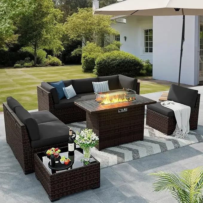 8 Pieces Outdoor Patio Furniture Set with 44" Fire Pit