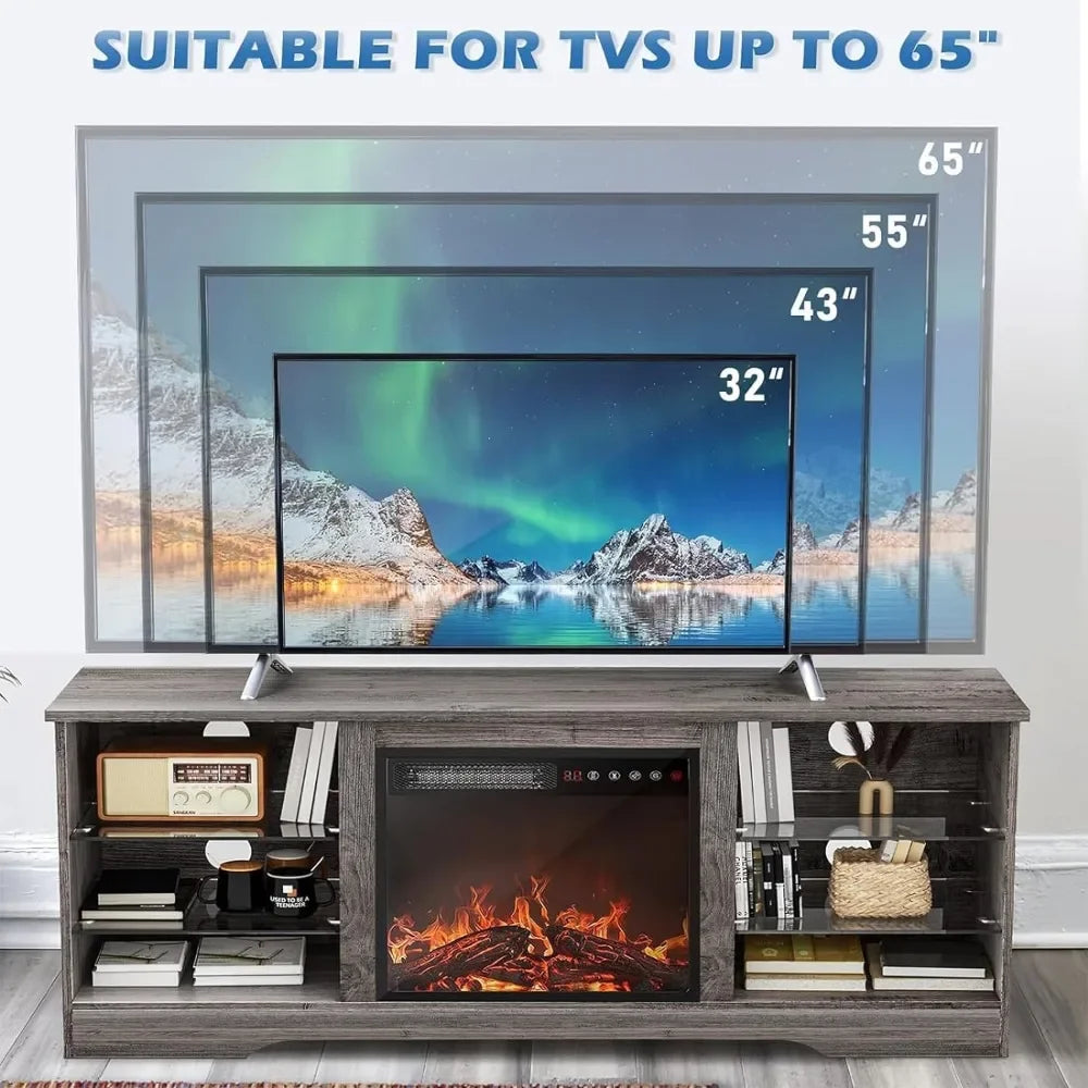 TV Stand with Fireplace, Modern Entertainment Center
