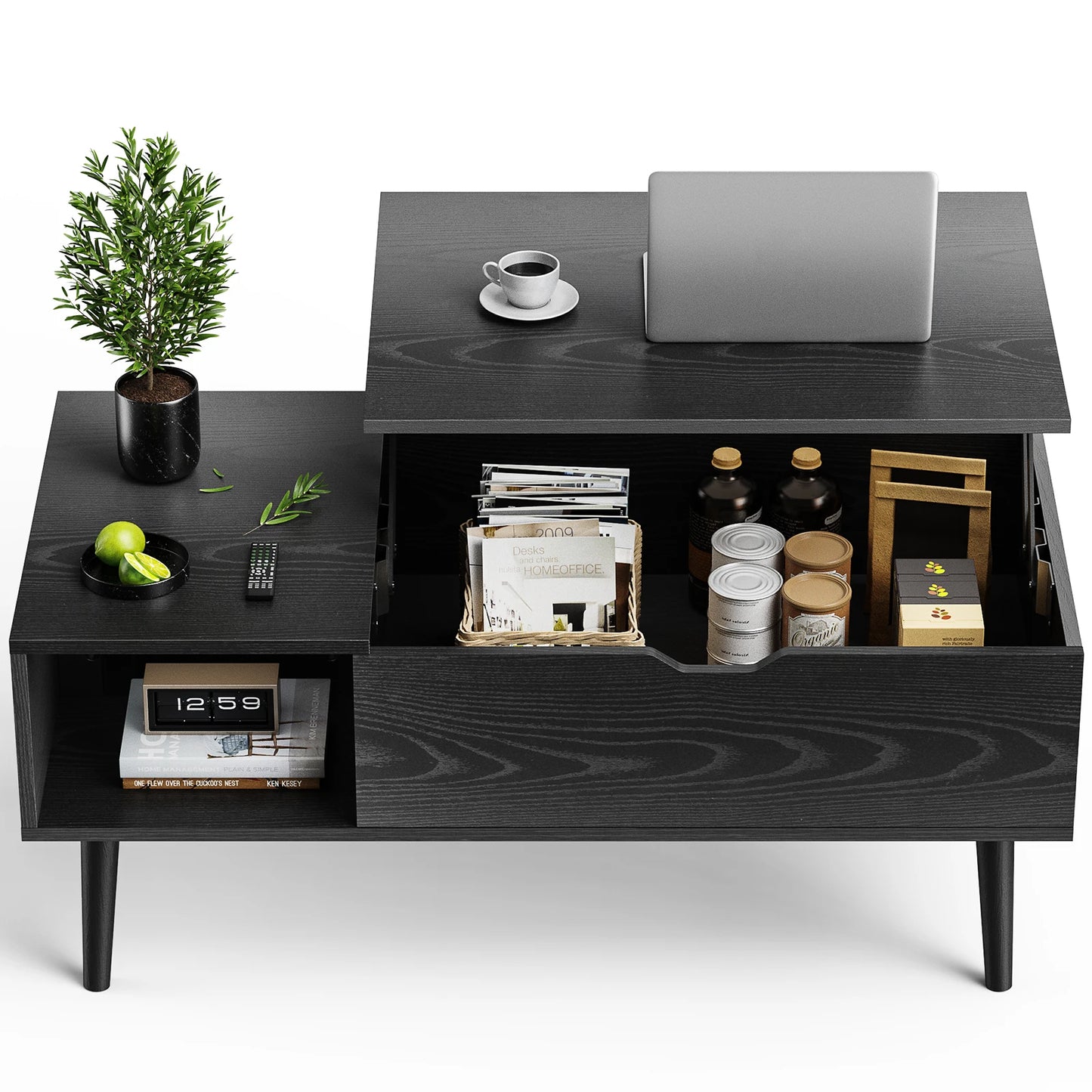 Lift Top Coffee Wood Dining Tables With Adjustable Storage Shelf