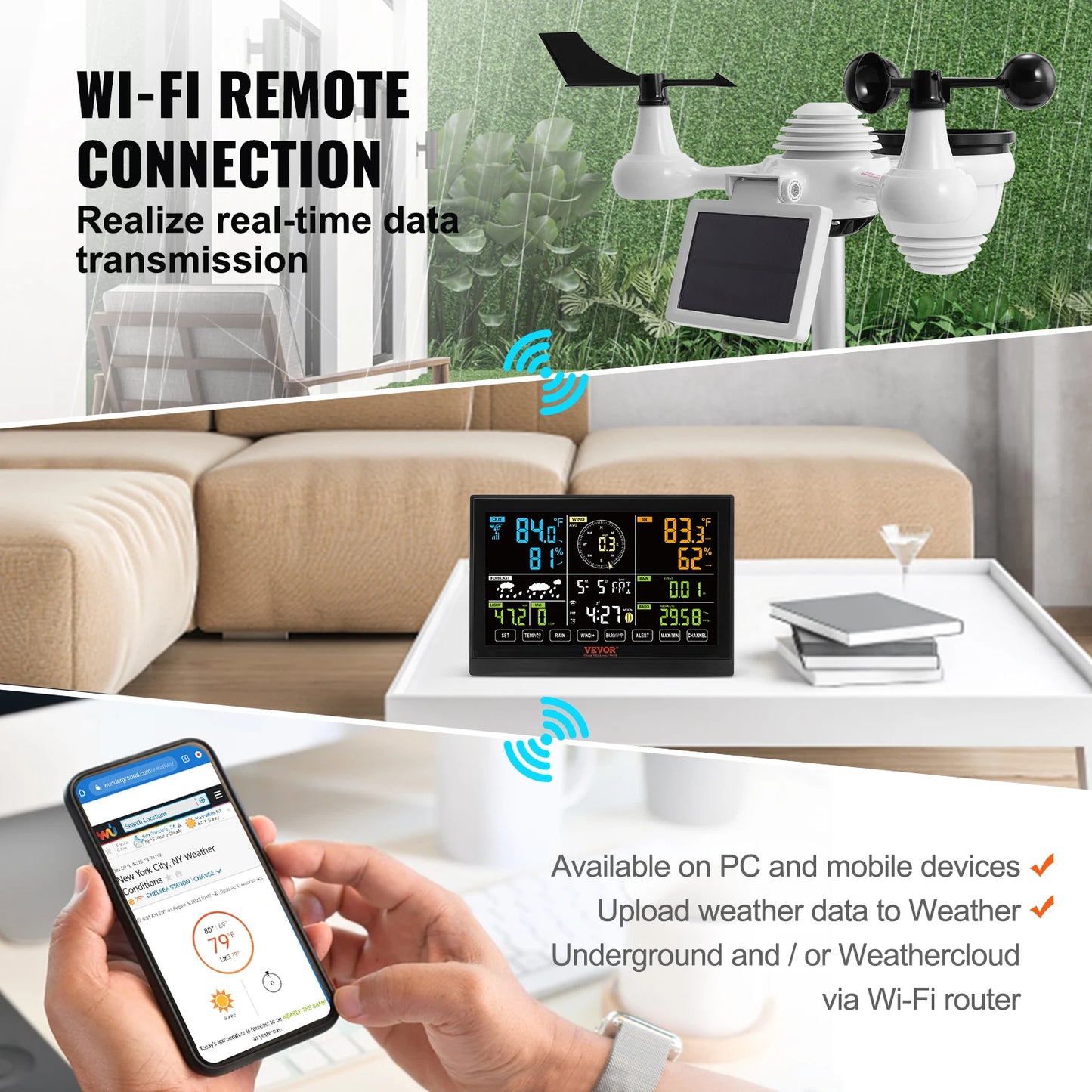 7-in-1 Wi-Fi Weather Station Solar Wireless Outdoor Sensor Alarm