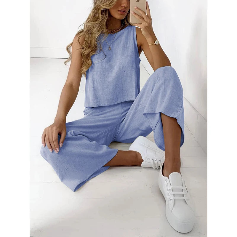 Casual Women's Clothing Suit O Neck Two Pieces Set