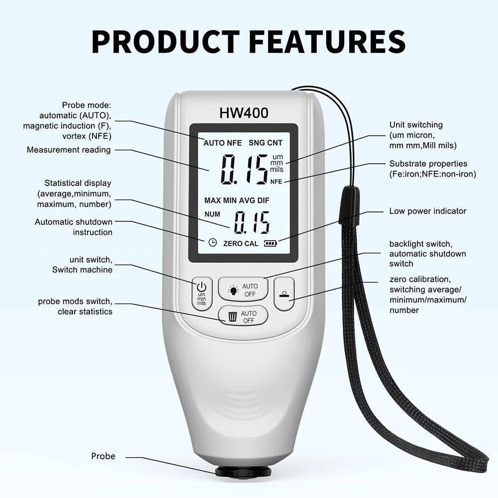 Digital Car Paint Thickness Gauge Measurement Meter