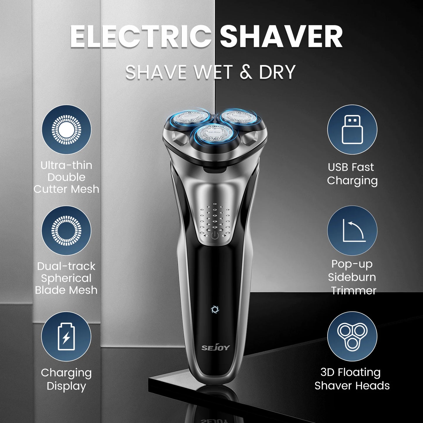 Men’s Electric Cordless Shavers Rotary Waterproof Rechargeable