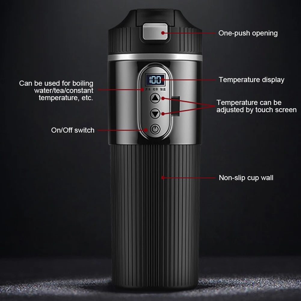 Electric Kettle Stainless Steel Portable Car Heating Cup Smart Mug