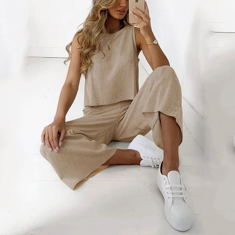 Casual Women's Clothing Suit O Neck Two Pieces Set