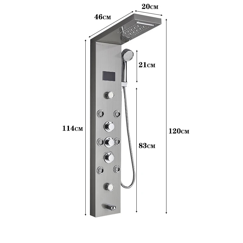 LED Light Rainfall Bathroom Shower Faucet Set Temperature Screen