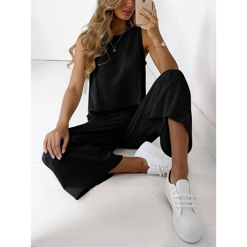 Casual Women's Clothing Suit O Neck Two Pieces Set