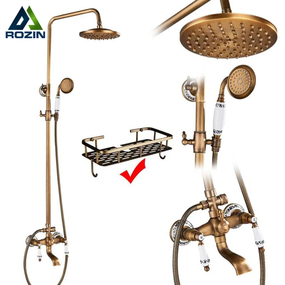 Antique Brass Shower Faucet Set Bathroom Shower Column