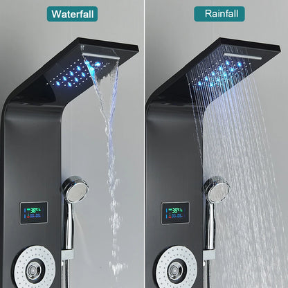 Golden Bathroom Shower Panel Column LED Rain Waterfall Shower