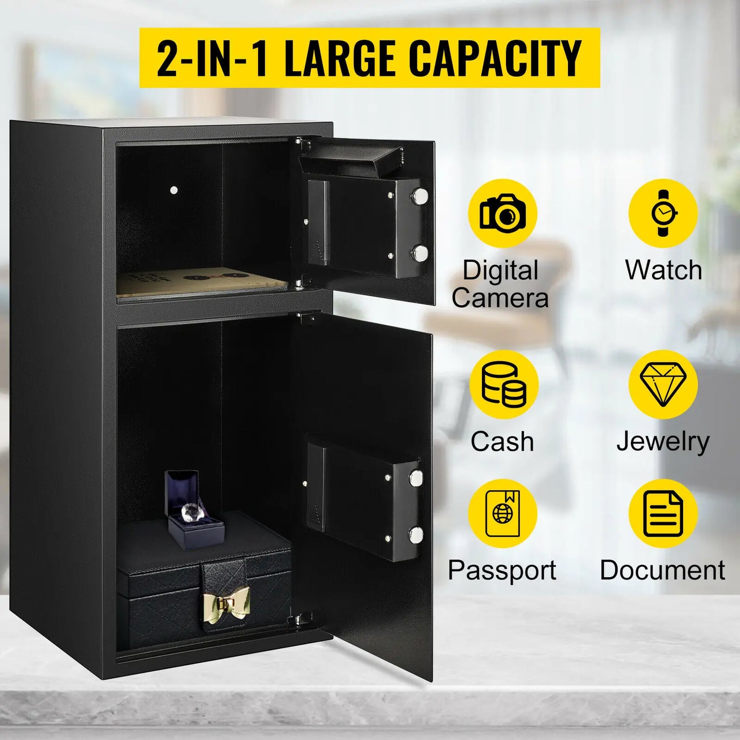 33" Double Door Electronic Safe Deposit Box & Storage Space