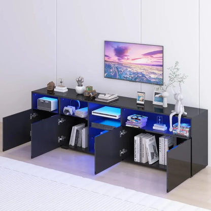 LED Lights TV  High Glossy Modern Console Entertainment Center with Storage