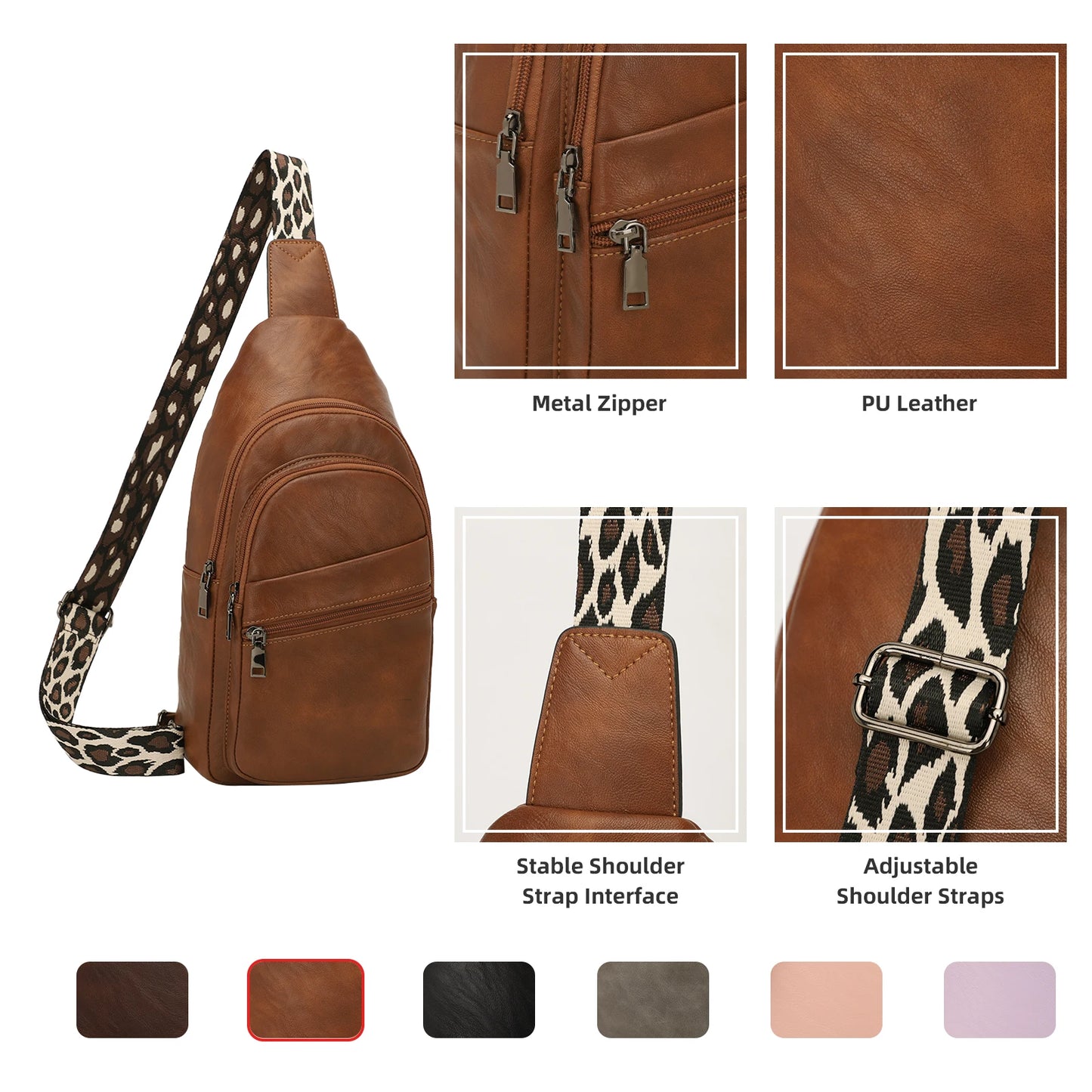 Small Sling Bag for Women Men, PU Leather