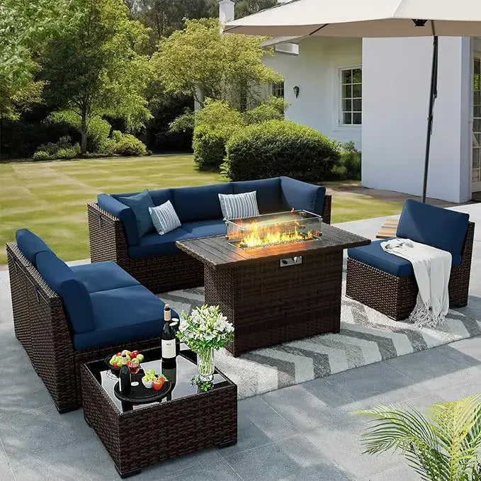8 Pieces Outdoor Patio Furniture Set with 44" Fire Pit