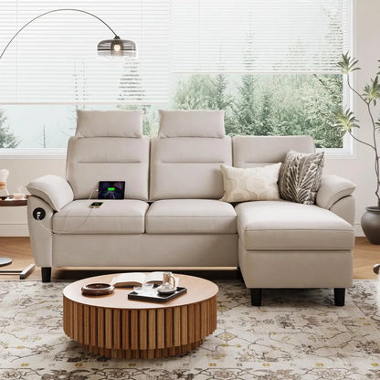 Sectional Sofa High Back 2 USB L Shaped Sofa with Extra Headrests,