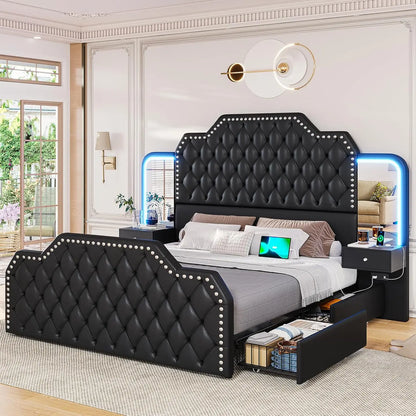 Queen Size Platform Bed Frame,with Deep Button Tufted Head - Footboard