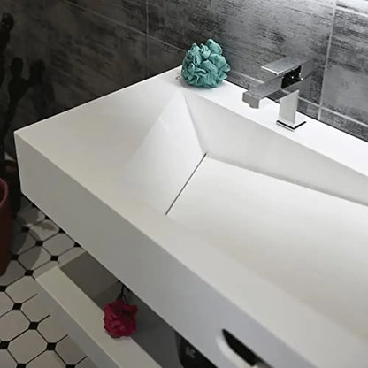 Rectangular Bathroom Vanity Sink Stone Resin Floating Shelf Matte White Trough