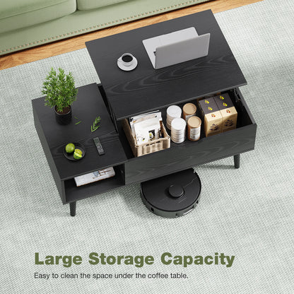 Lift Top Coffee Wood Dining Tables With Adjustable Storage Shelf