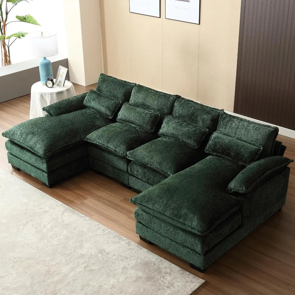 Sectional & U Shaped Sofa Couch for Modern Chenille, with Double Chaise