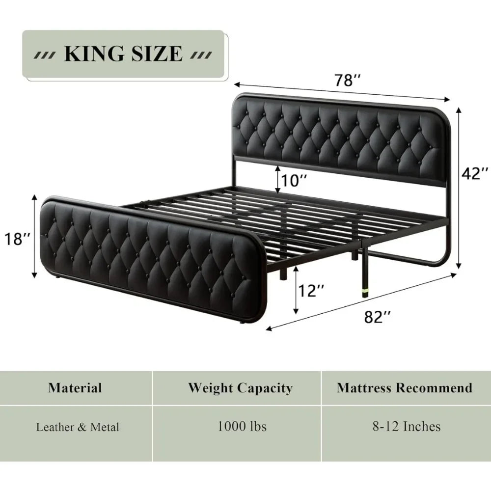 King Size Heavy Duty Bed Frame With Faux Leather Headboard