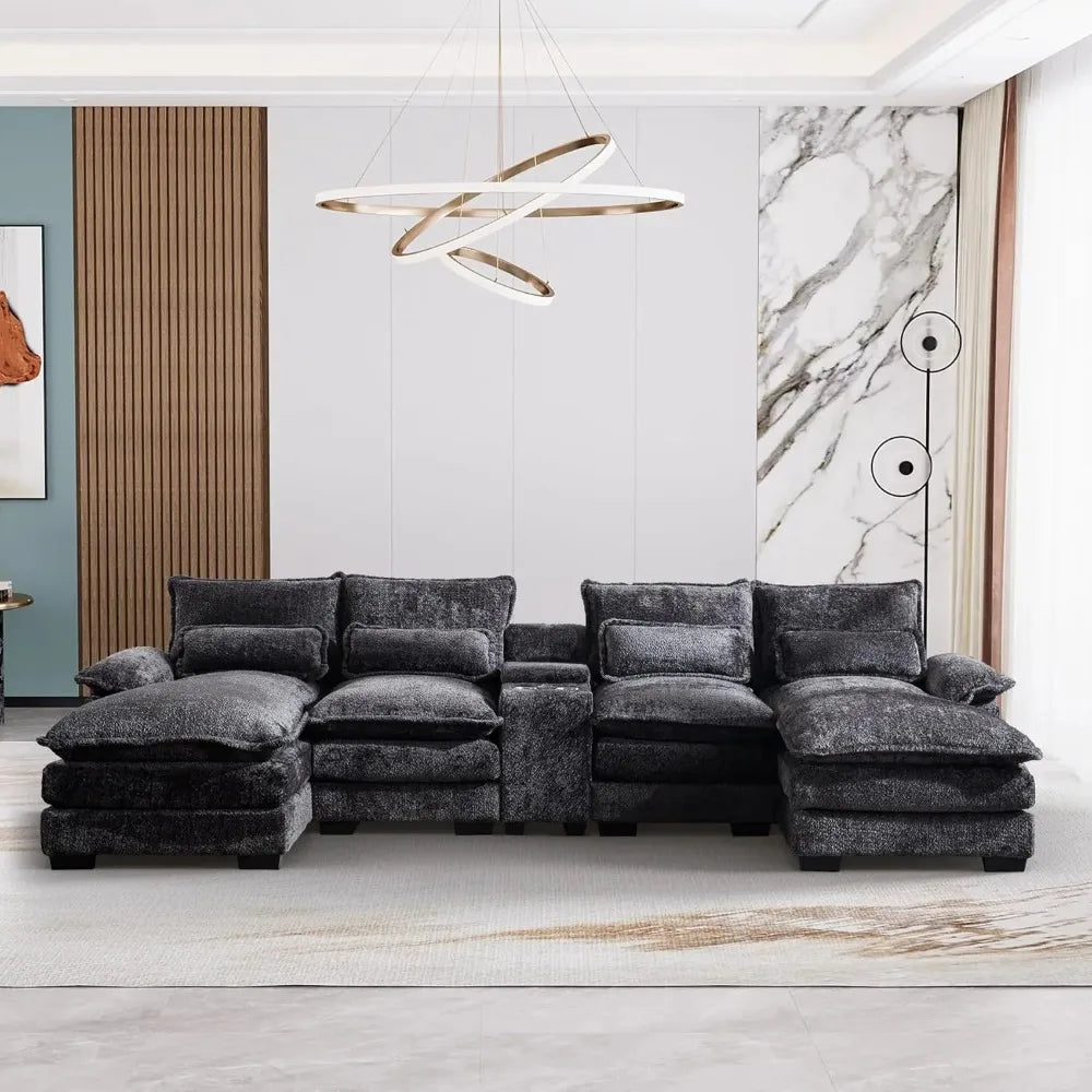 Sectional Sofa Cloud Couch for Living Room, Modern Fluffy Chenille