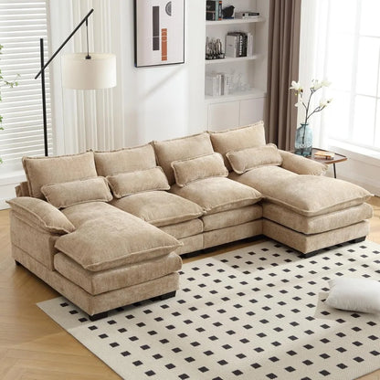 Sectional & U Shaped Sofa Couch for Modern Chenille, with Double Chaise