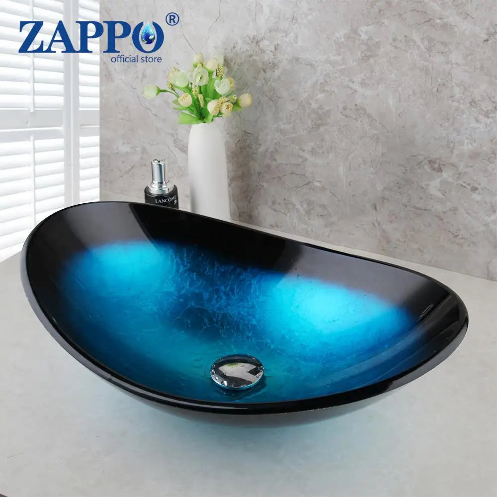Bathroom Vessel Sink with Waterfall Black Faucet