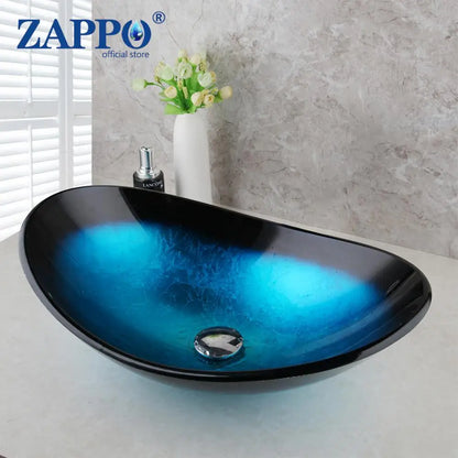 Bathroom Vessel Sink with Waterfall Black Faucet