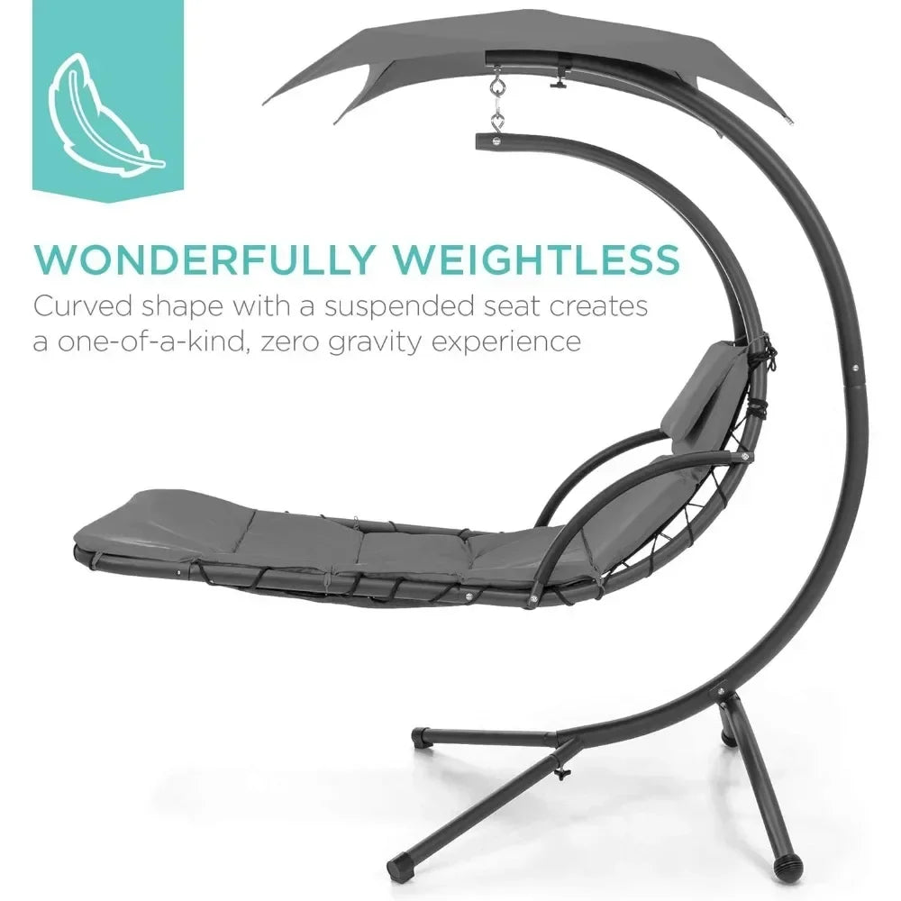 Outdoor Hanging Curved Steel Chaise Lounge Chair Swing