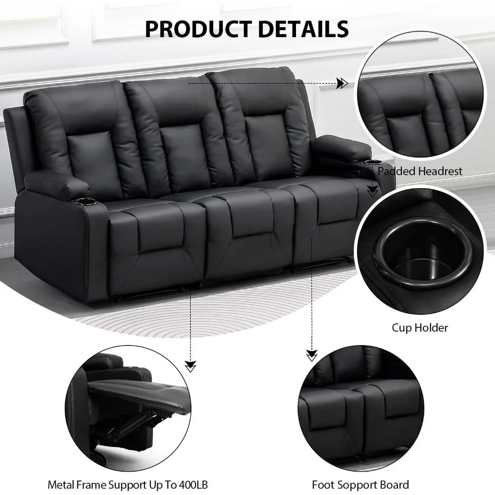 Recline Chair Set Furniture 3PC Bonded Leather Recliner Set