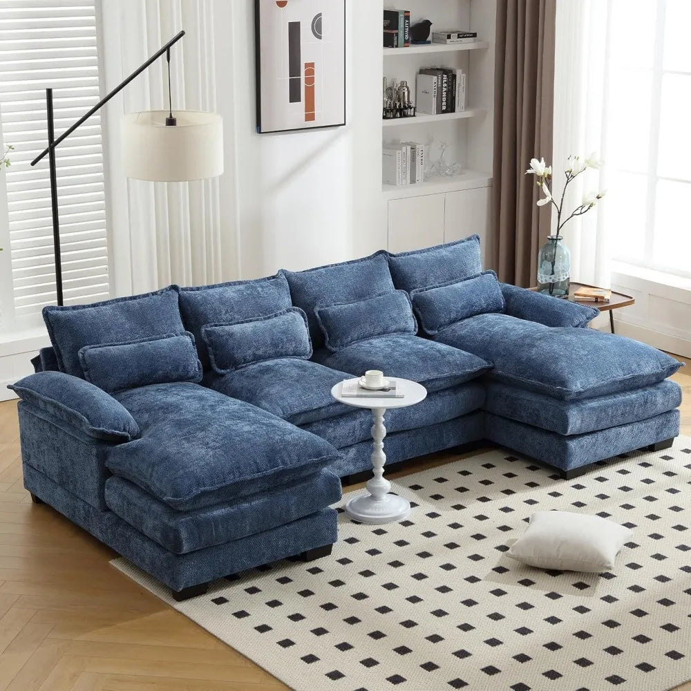 Sectional & U Shaped Sofa Couch for Modern Chenille, with Double Chaise