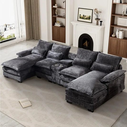 Sectional Sofa Cloud Couch for Living Room, Modern Fluffy Chenille