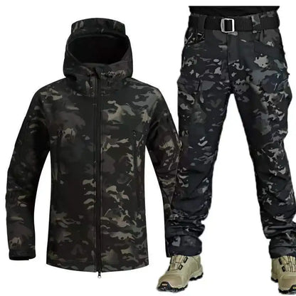 Outdoor Shark Skin Warmth Jackets Pants Set Men Tactical Camo