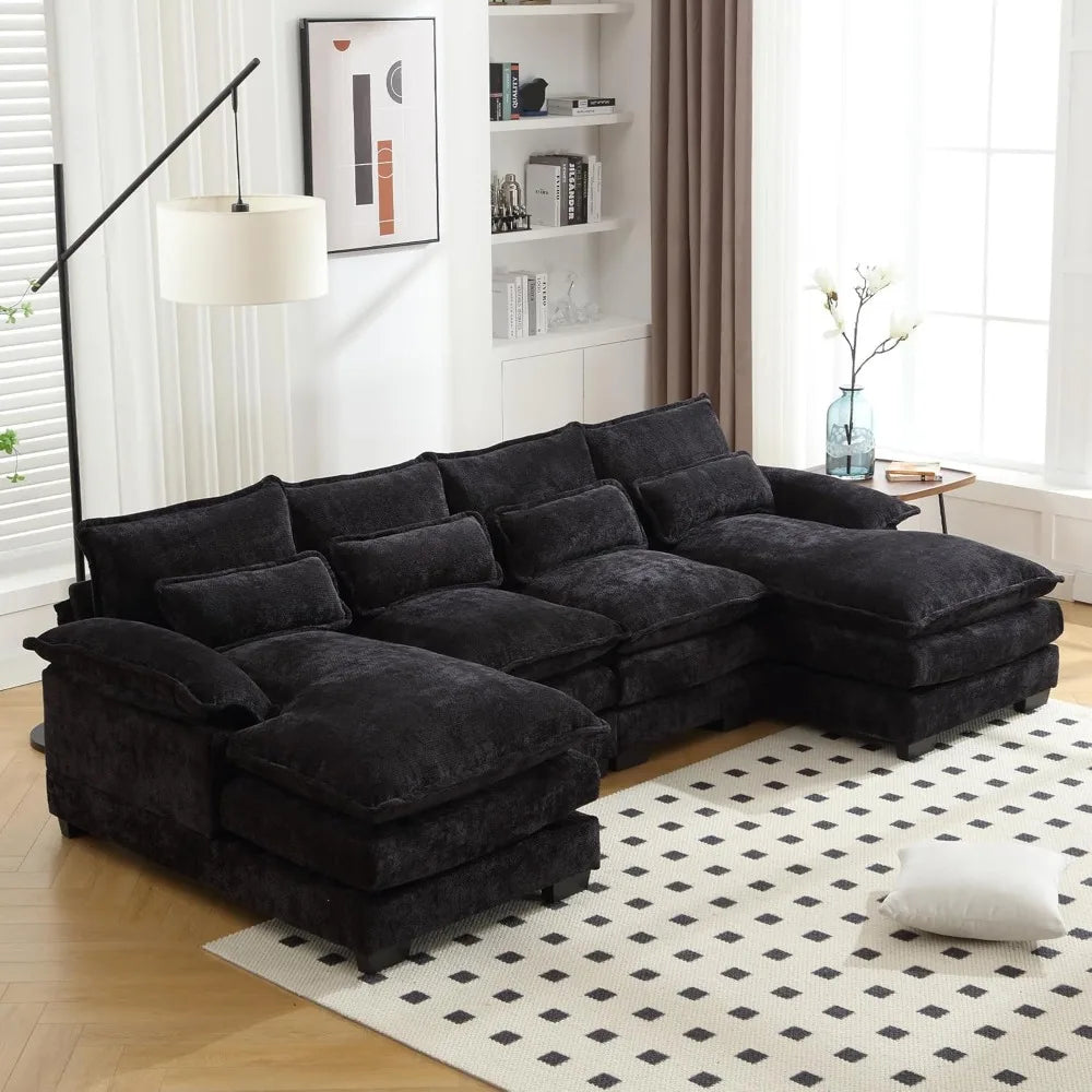 Sectional & U Shaped Sofa Couch for Modern Chenille, with Double Chaise