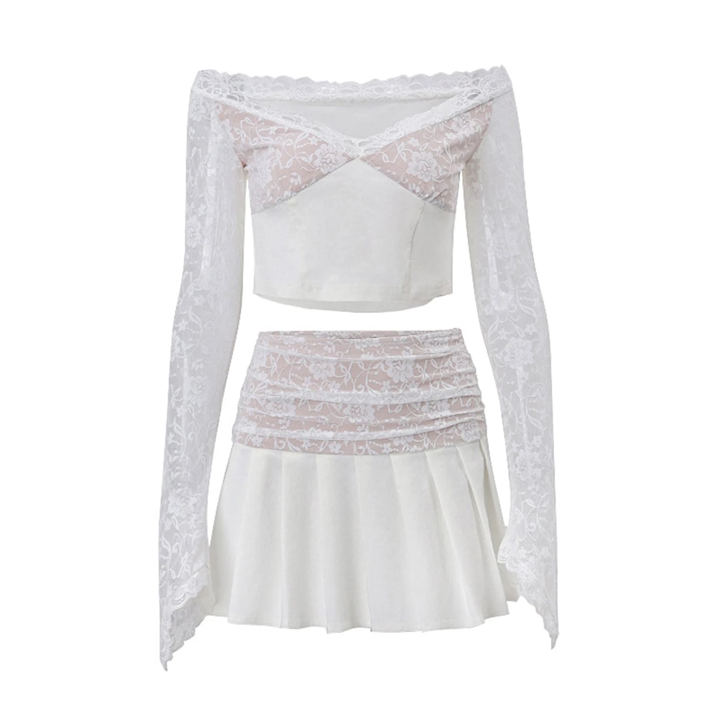 Women s 2 Piece Tops Mini Lace Floral Skirt Set