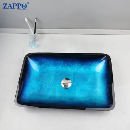Bathroom Vessel Sink with Waterfall Black Faucet
