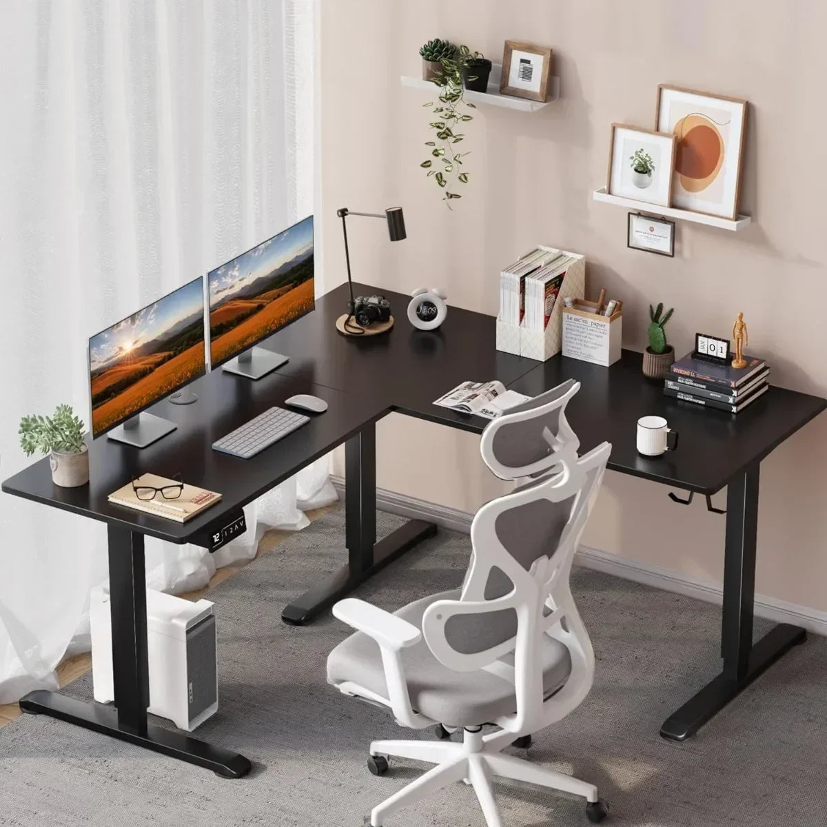 L-Shaped Electric Standing Desk, Adjustable Corner Table