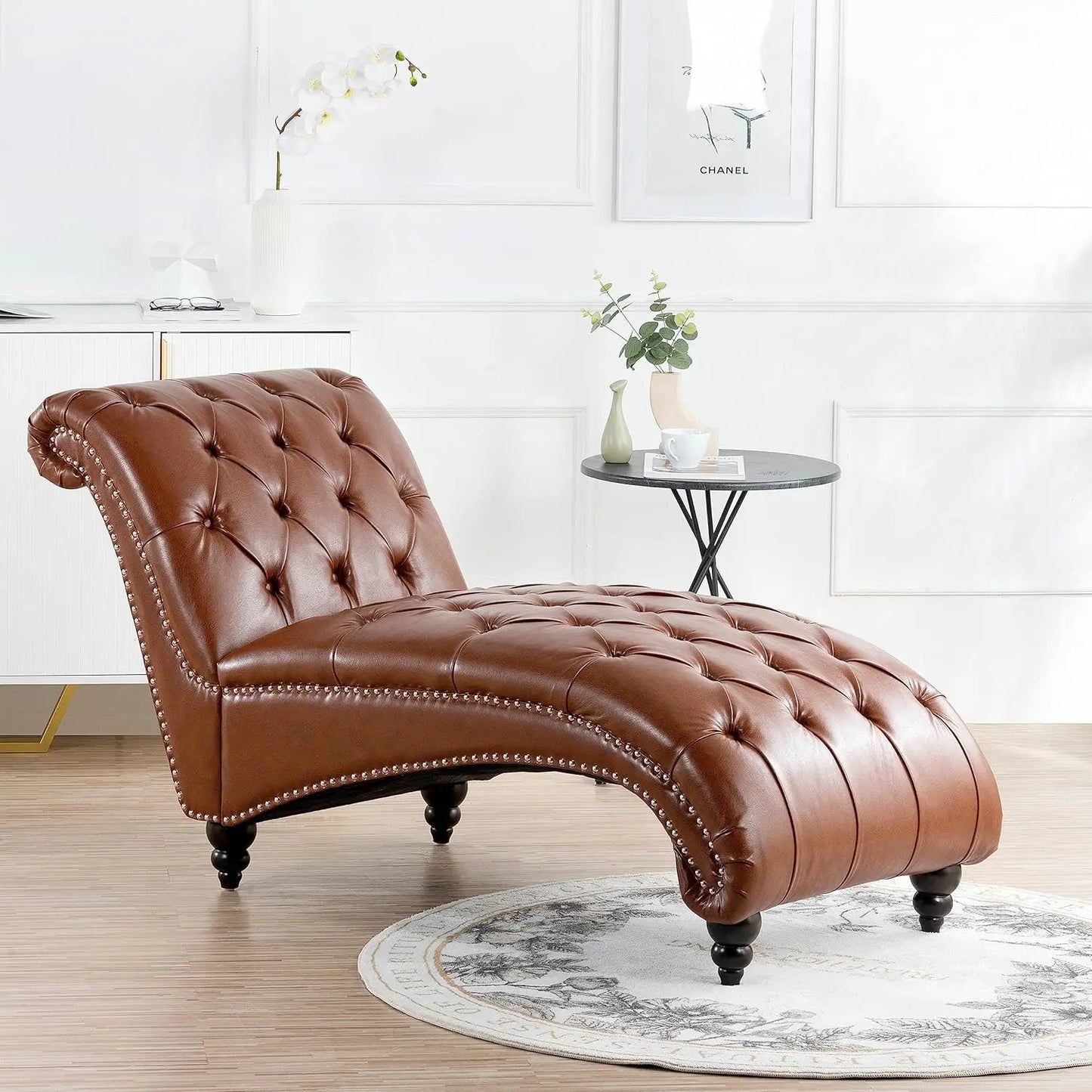 Chaise Lounge Chair with Nailhead Trim