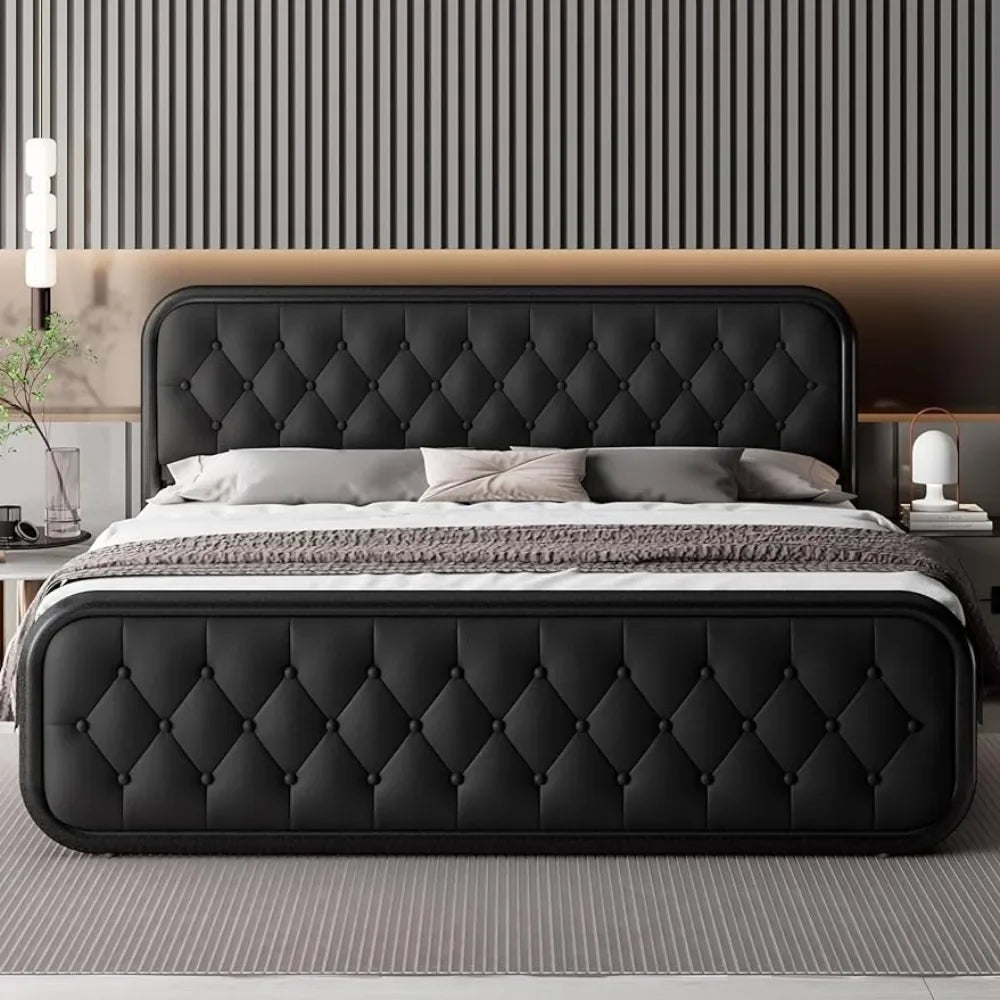 King Size Heavy Duty Bed Frame With Faux Leather Headboard