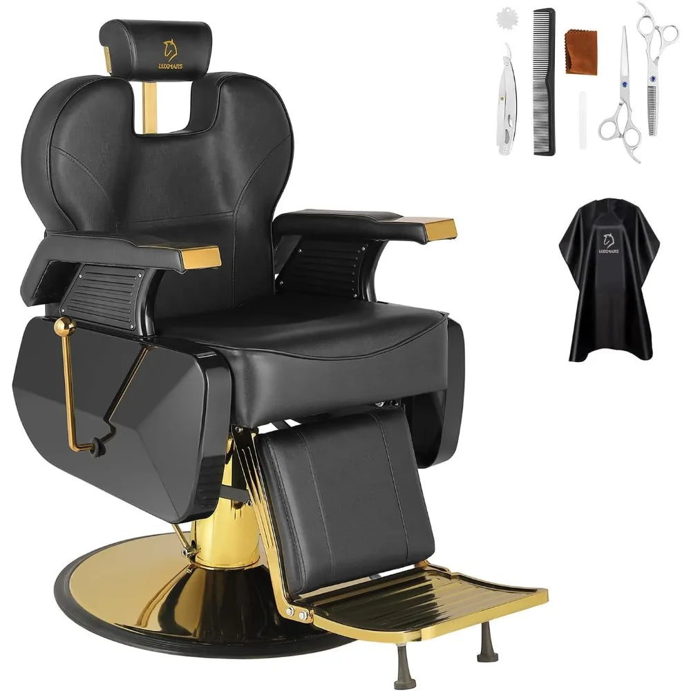 Chair Salon Hydraulic 360° Swivel Gold PVC Leather Barber chair