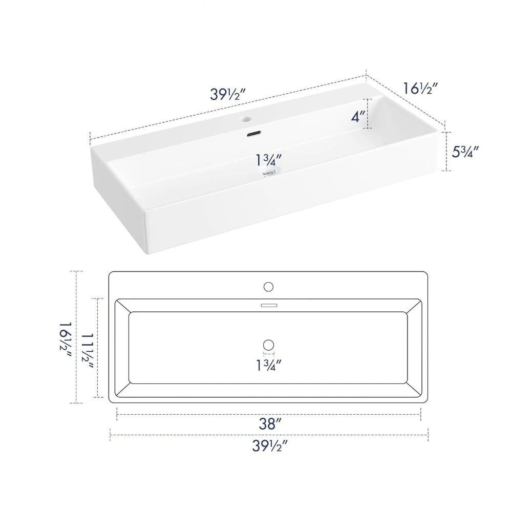 Porcelain Vanity Floating Sink Art Basin Trough With Overflow