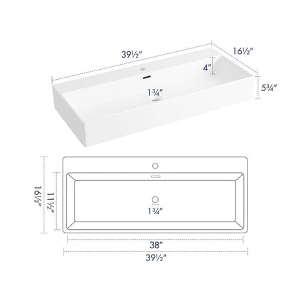 Porcelain Vanity Floating Sink Art Basin Trough With Overflow