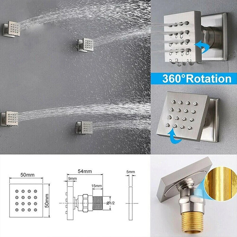 Brushed Ceiling Shower Head with LED Lights Large Rainfall Smart Square Sprayer