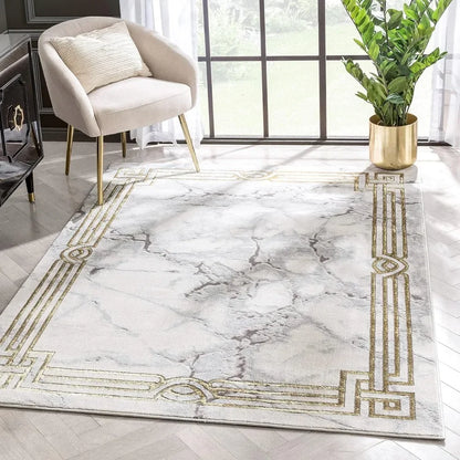 Marble Border Elegant & Soft Area Rug Perfect for Durable Stain Resistant