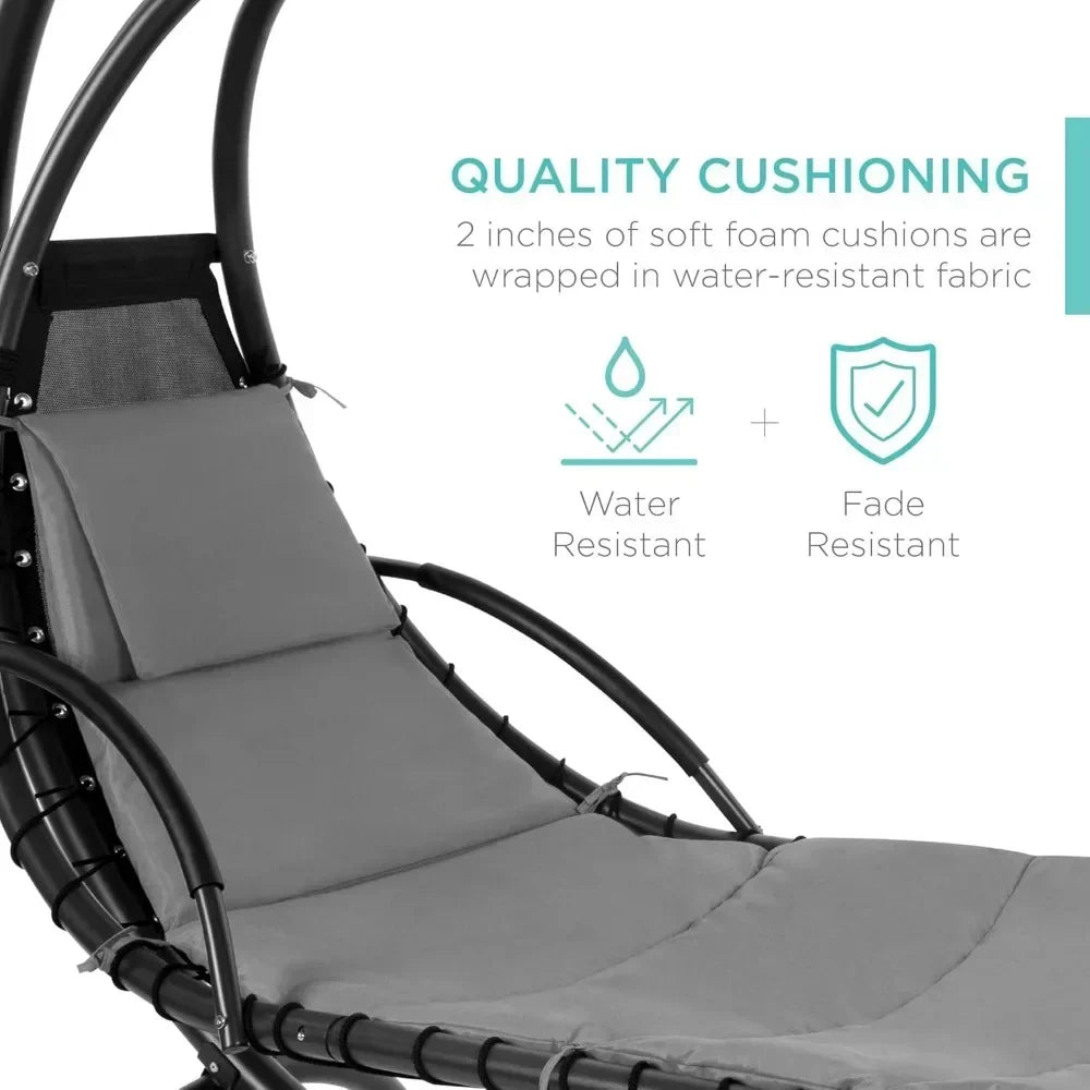 Outdoor Hanging Curved Steel Chaise Lounge Chair Swing