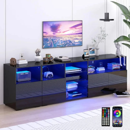 LED Lights TV  High Glossy Modern Console Entertainment Center with Storage