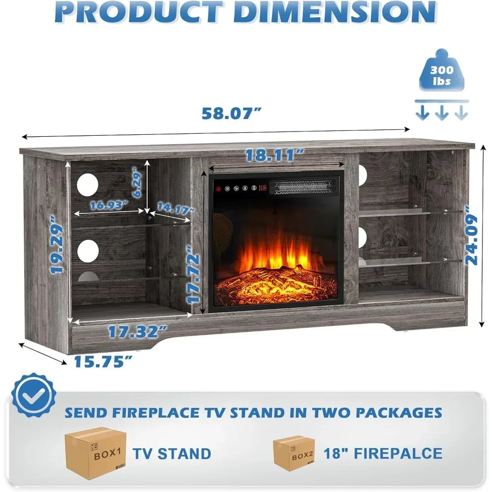 TV Stand with Fireplace, Modern Entertainment Center