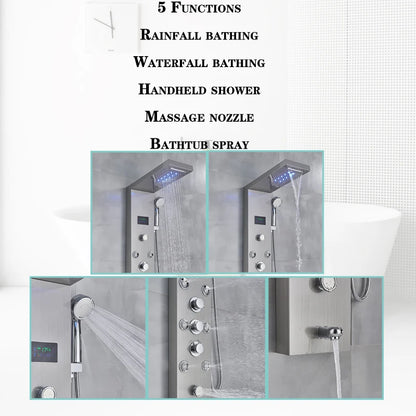 LED Light Rainfall Bathroom Shower Faucet Set Temperature Screen