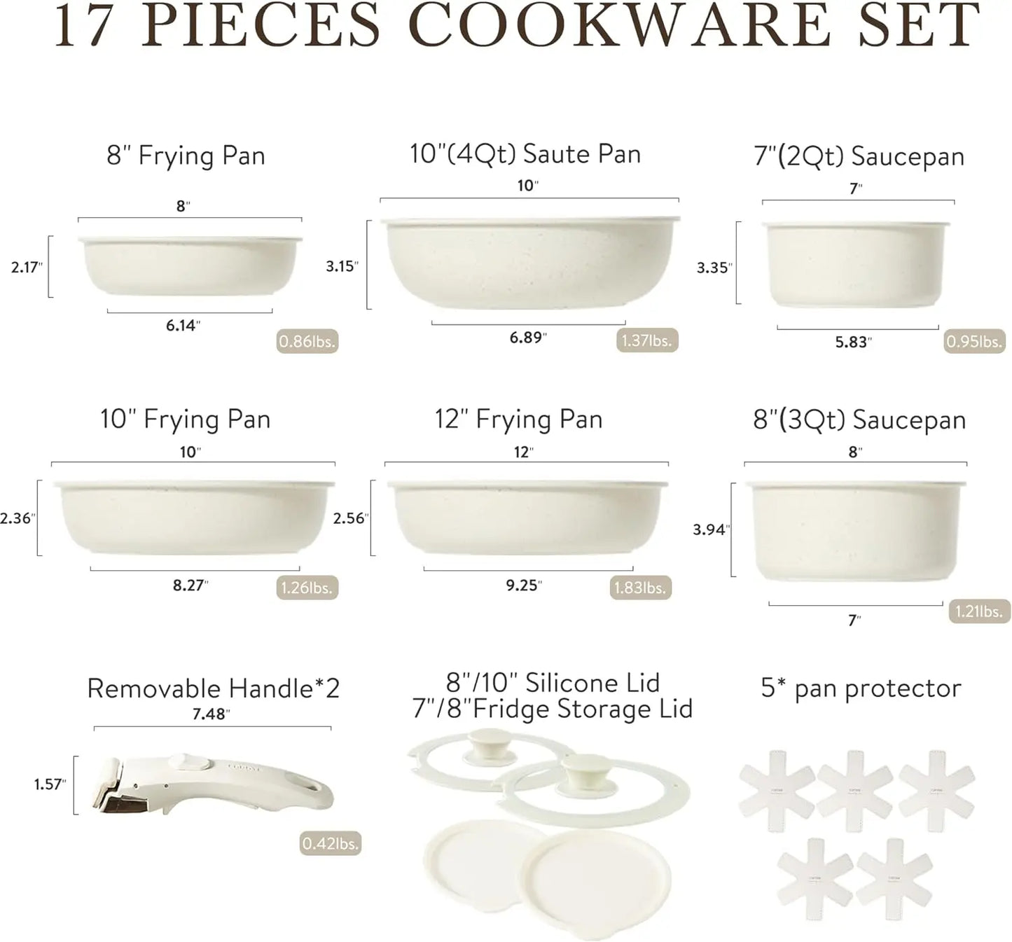 17pcs Pots and Pans Set, Nonstick Cookware Set Detachable Handle